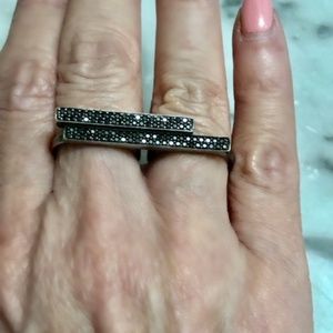 Black Diamond Double Finger Bar Ring